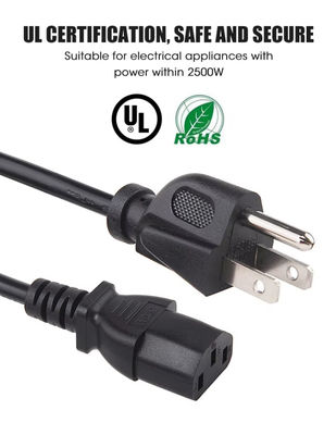 UL American Power Cord, 3 Pin NEMA 5-15P Plug Ke IE320 C13 US Tipe Power Cord