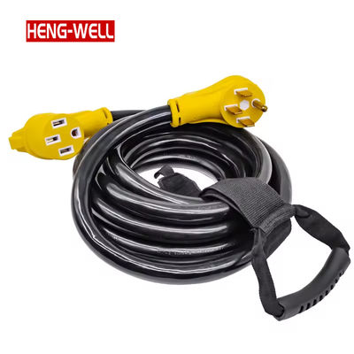 Kabel Ekstensi RV Luar Ruangan Tahan Air 50 Amp 100 Kaki Konduktor Tembaga 14-50P/14-50R 250V NEMA STW AC Power Cord Tipe Kawat Sjtw