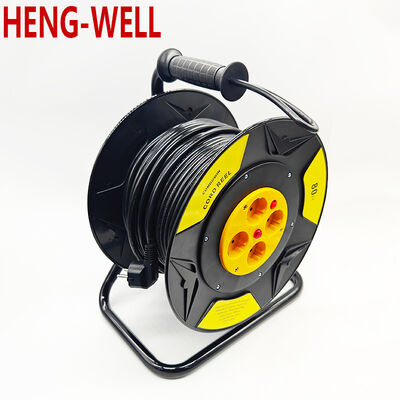 Overheat Protector Cable Reel Hitam ABS Plastic Reel Metal Bracket Dirancang untuk penanganan kabel dan perlindungan overheat